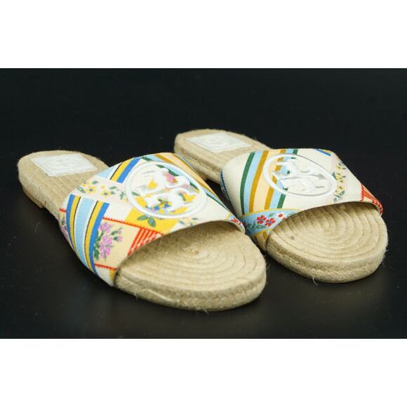 Tory Burch Benton Espadrille Slide Sandals Size 5.5 Multi Band $255 Logo - Picture 7 of 11